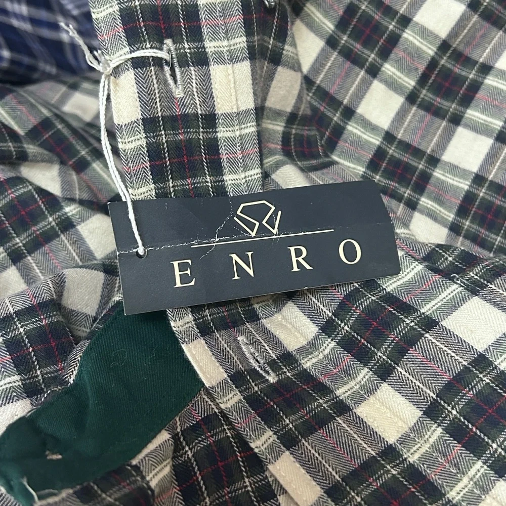 ENRO Classic Plaid Shirt Work English Twill Tartan Plaid Button Down Collar - Picture 8 of 13
